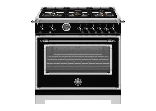 BERTAZZONI HER366BCFGMNET Heritage 36" Range All Gas Nero Black - HER366BCFGMNET