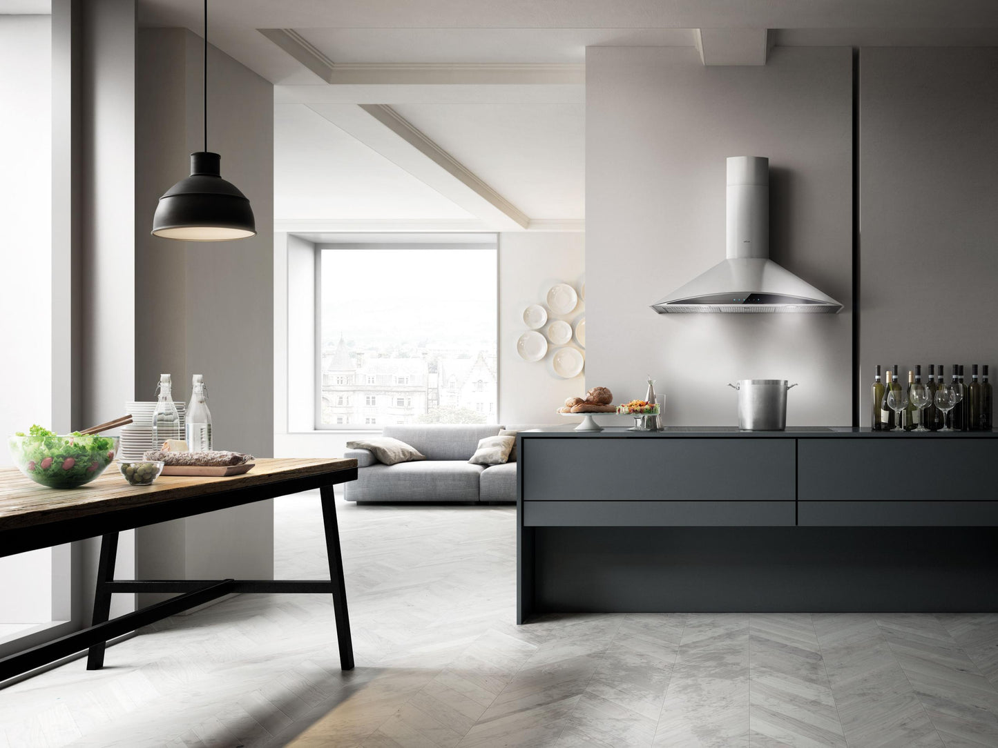 ELICA EFG636S1 FOGLIA Wall Mount Range Hood 36" wide - 600CFM in Stainless Steel On Black - EFG636S1