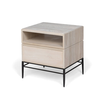 Park Hill Collection Monterey Side Table: Stylish Whitewashed Oak Nightstand with Drawer and Open Shelf for Versatile Storage - EFC30030