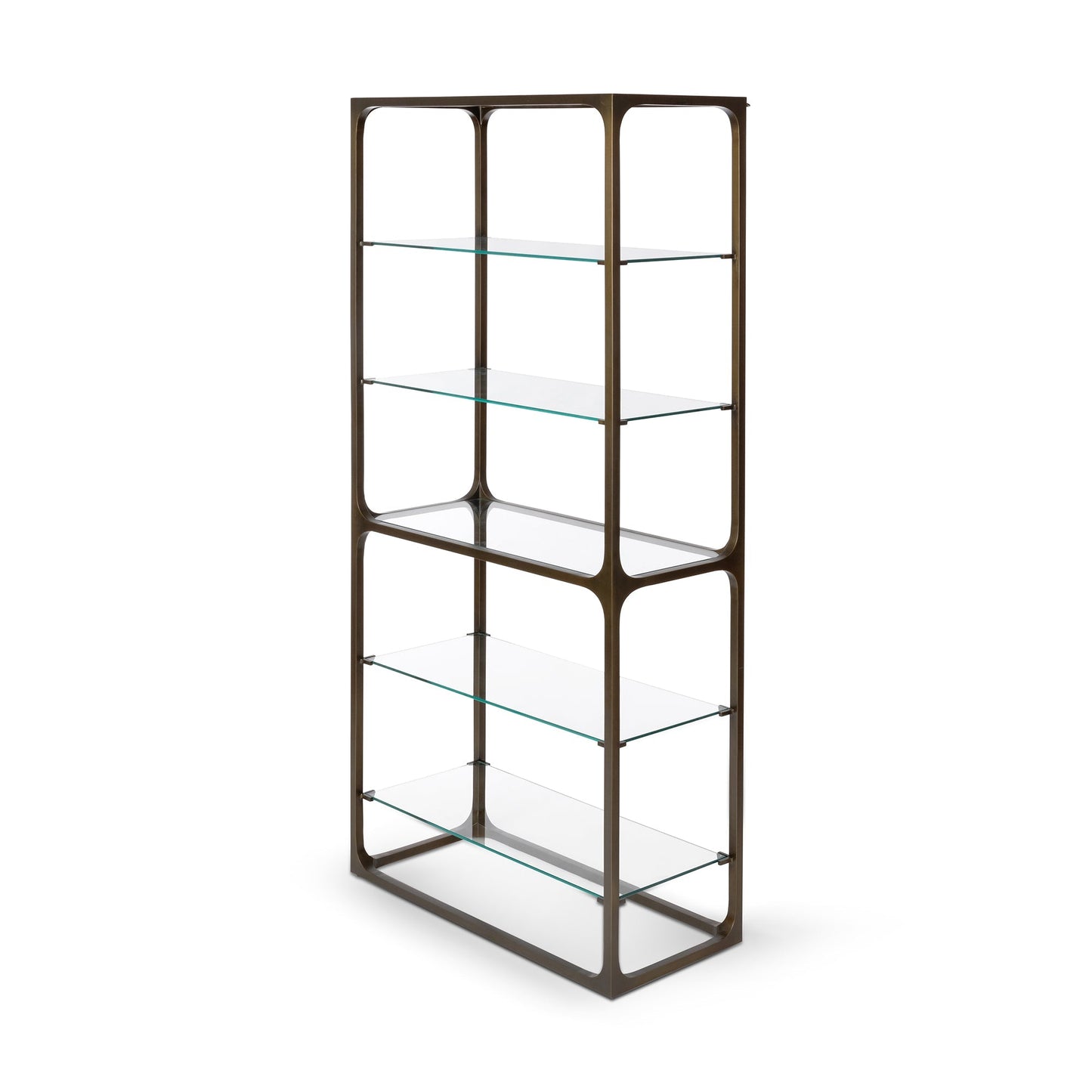 Park Hill Collection Taurus Bookshelf - Antique Bronze Frame with Glass Shelves for Elegant Home Office & Living Room Decor - EFC20039