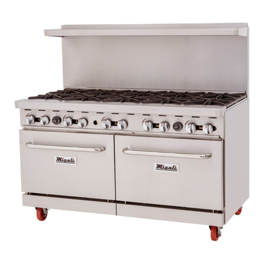 Migali C-RO10B-LP 60" Liquid Propane 10 Burner Range with 2 Standard Ovens - 374,000 BTU - C-RO10B-LP