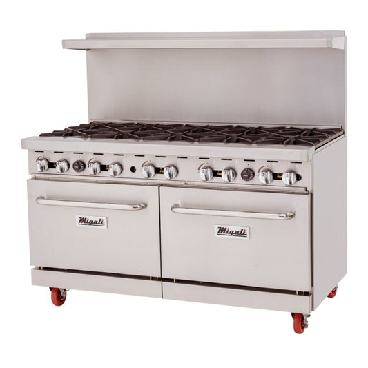 Migali C-RO10B-NG 60" Natural Gas 10 Burner Range with 2 Ovens - 374,000 BTU - C-RO10B-NG