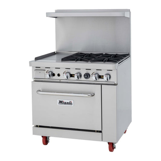 Migali C-RO4B-12GL-NG 36" Natural Gas 4 Burner Range with 12" Griddle - 176,000 BTU - C-RO4B-12GL-NG