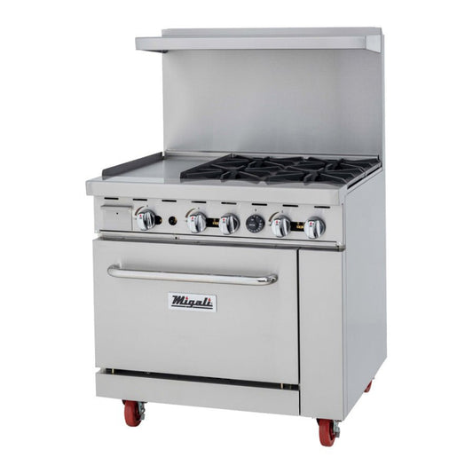 Migali C-RO4B-12GL-NG 36" Natural Gas 4 Burner Range with 12" Griddle - 176,000 BTU - C-RO4B-12GL-NG