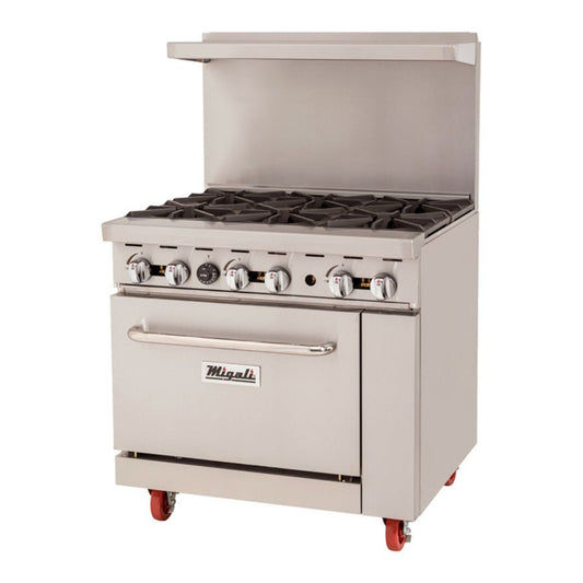 Migali C-RO6B-NG 36" Natural Gas 6 Burner Range with Oven - 219,000 BTU - C-RO6B-NG