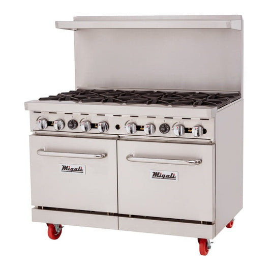 Migali C-RO8B-LP 48" 8 Burner Liquid Propane Range with 2 Standard Ovens - 310,000 BTU - C-RO8B-LP