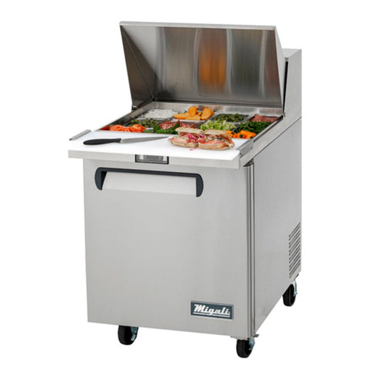 Migali C-SP27-8-HC 27.5" (1) Solid Hinged Door Refrigerated Sandwich Prep Table – 6.5 Cu Ft - C-SP27-8-HC