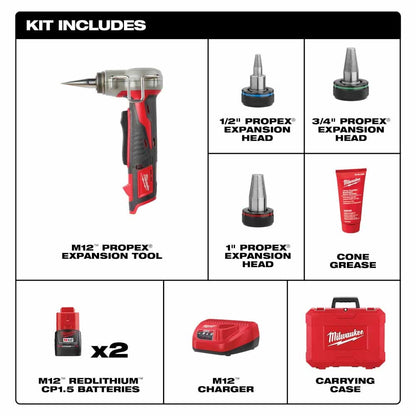 Milwaukee 2432-22 M12 ProPEX Expansion Tool Kit With 1/2", 3/4", 1" Heads