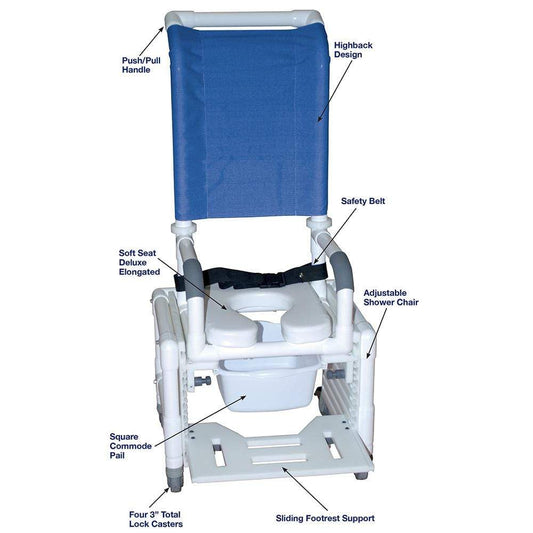 MJM Laguna 14" Wide High Back Adjustable Shower Commode Chair