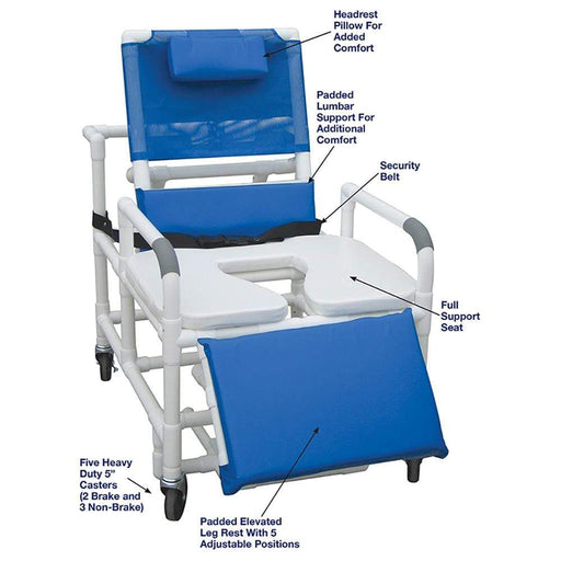 MJM 30" Wide Bariatric Reclining Shower Chair with Soft Seat Deluxe Elongated - 196-30-BAR-SSDE