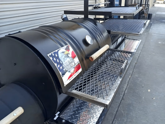 Moss Grills Joeys Ranch Style Barbecue Grill / 55 Gal Barrel Smoker + Open Ranch Grill / Residential or Commercial - 208