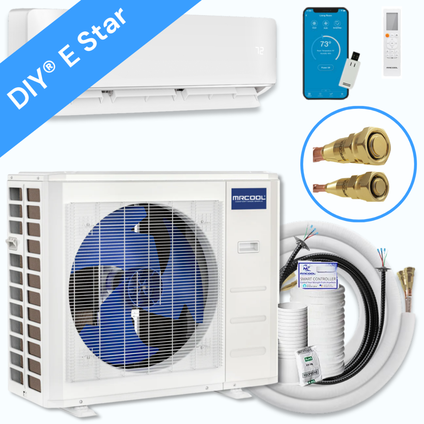 MRCOOL DIY 5th Gen E Star 18,000 BTU Single Zone Mini Split Complete System 230V with 25 ft. DIY Quick Connect Line Set and DIYPRO Cable, -  DIY-18-HP-WM-230D25-O
