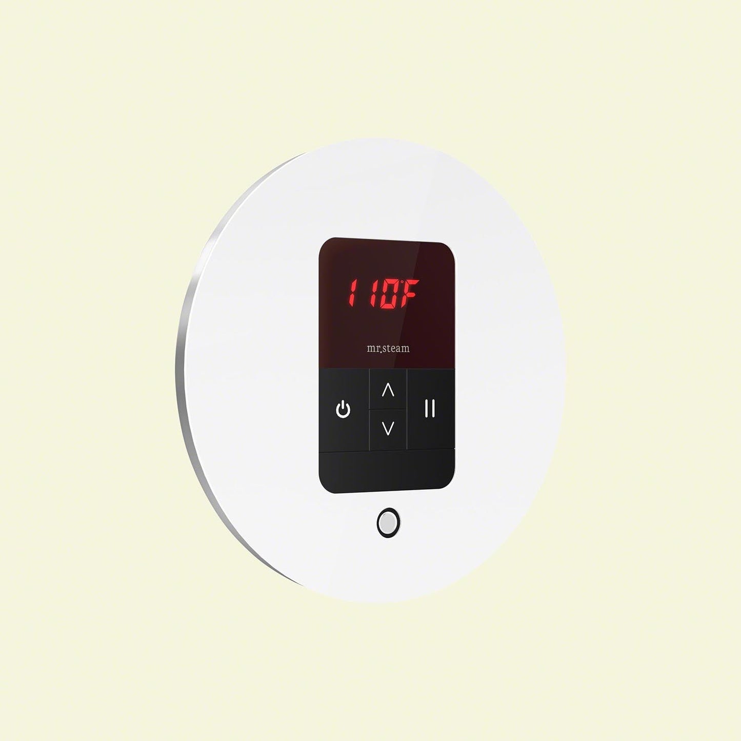Mr. Steam iTempo Round Steam Shower Control in White with Polished Chrome Bezel - MSITEMPORD-WH