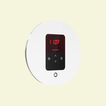 Mr. Steam iTempo Round Steam Shower Control in White with Polished Chrome Bezel - MSITEMPORD-WH