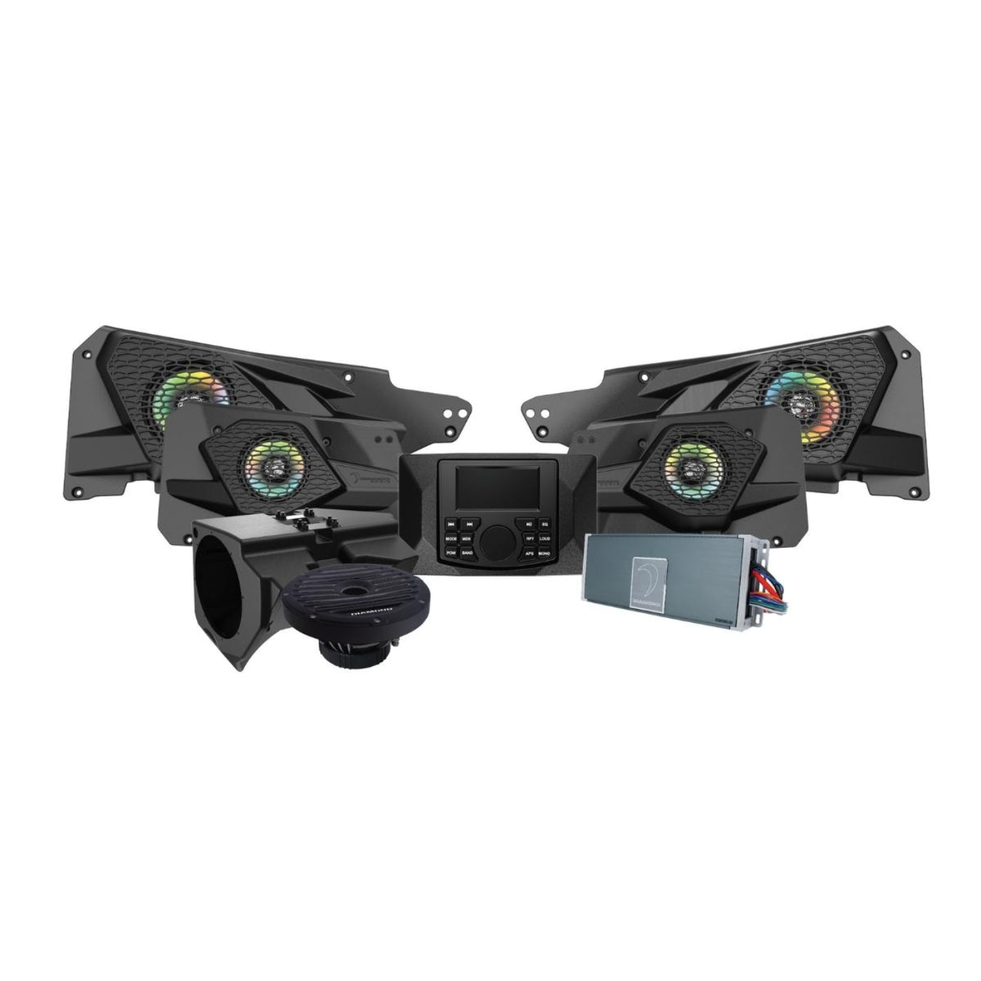 Diamond Audio 2014+ RZR 2DR / 4DR 6.5" 2-Way Power Sports All Weather Coaxial Speaker 6-Channel Full Range Class D Waterproof Amplifier - MSRZRKM24