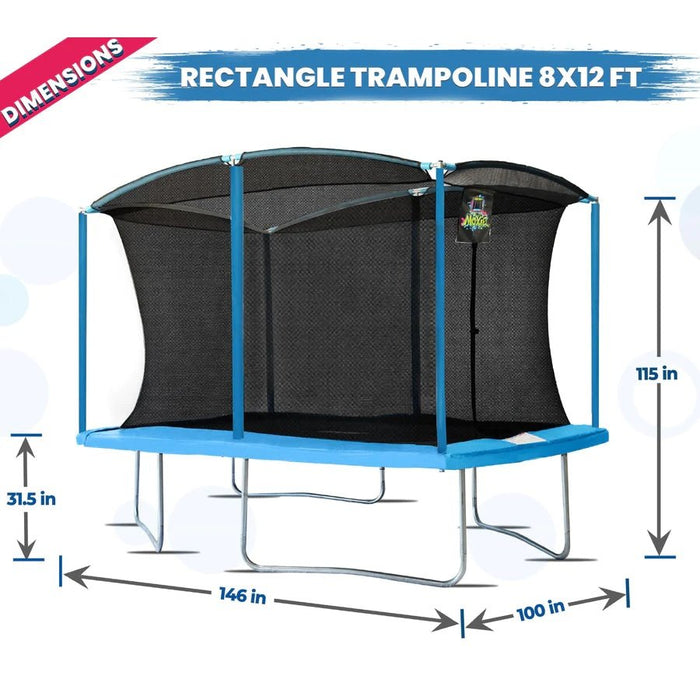 UPPER BOUNCE MACHRUS MOXIE 8 X 12 FT RECTANGULAR OUTDOOR TRAMPOLINE SET WITH PREMIUM SAFETY ENCLOSURE MODEL - MXRTG03-812-CB