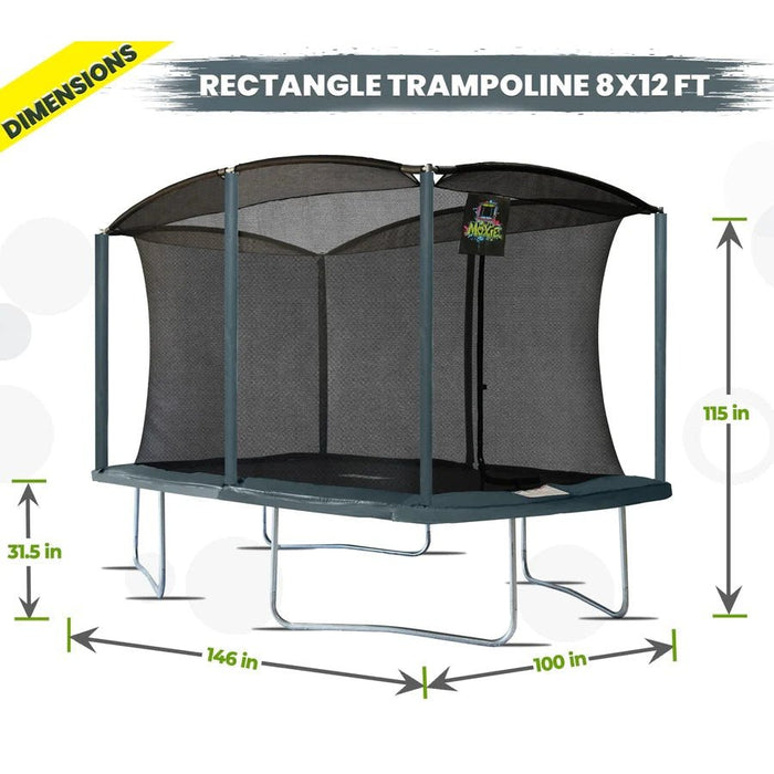 UPPER BOUNCE MACHRUS MOXIE 8 X 12 FT RECTANGULAR OUTDOOR TRAMPOLINE SET WITH PREMIUM SAFETY ENCLOSURE MODEL - MXRTG03-812-OG