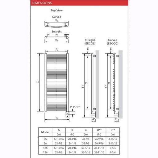 Myson Classic Comfort Avonmore Curved Hardwired Towel Warmer- 25"w x 54"h - EECOC126