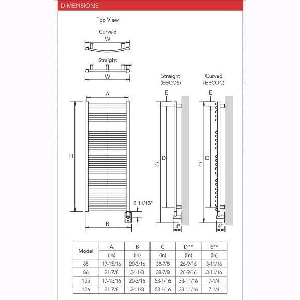 Myson Classic Comfort Avonmore Straight Hardwired Towel Warmer - 21"w x 54"h - EECOS125