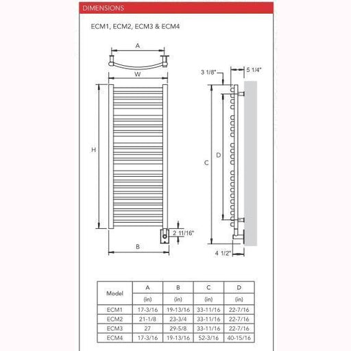 Myson Contemporary Designer Ferlo Hardwired Towel Warmer - 20"w X 53"h - ECM4