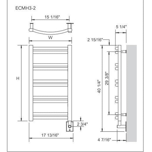 Myson Contemporary Designer Ferlo Hardwired Towel Warmer- 18"w X 41"h - ECMH3-2