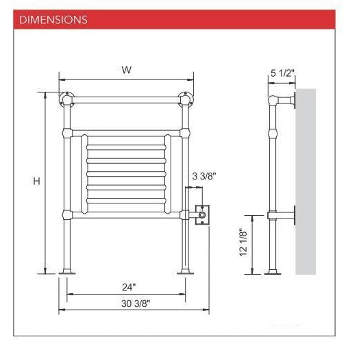 Myson European Tradition Awe Hardwired Towel Warmer - 31"w X 38"h - EB27-1