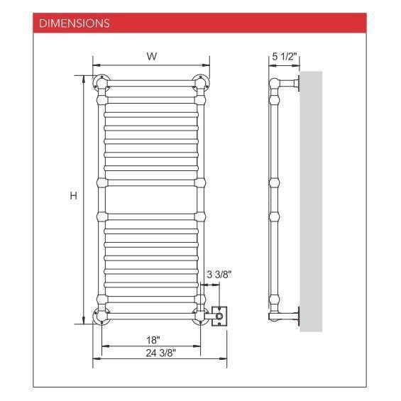 Myson European Tradition Ullswater Hardwired Towel Warmer - 22"w X 53"h - EB36