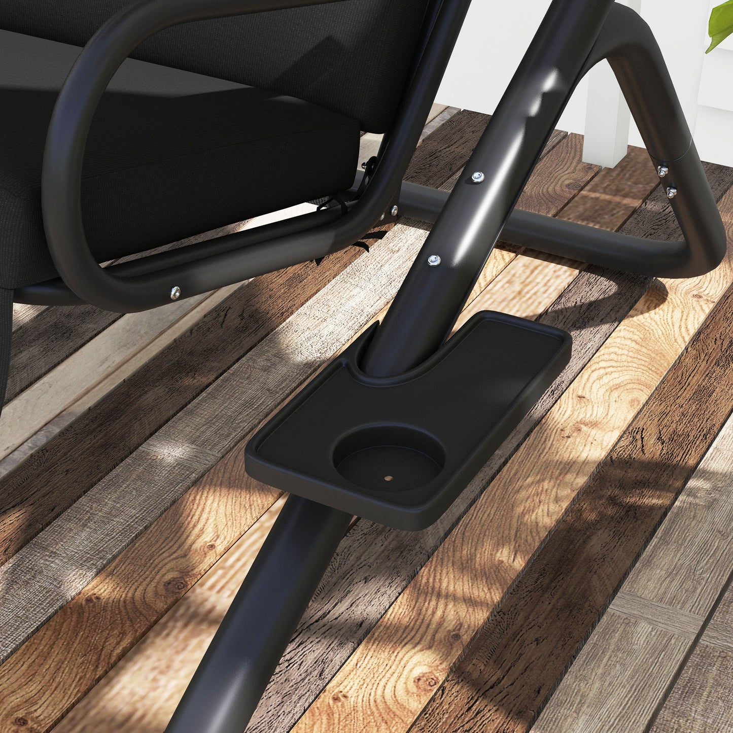 Outsunny 2-Person Outdoor Porch Swing with Solid Steel Frame & Cup Holders for Backyard, Garden, Black - 84A-052V03BK