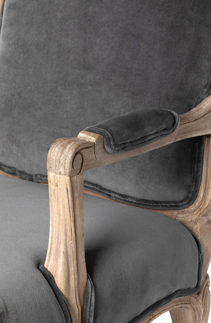 Park Hill Collection Chloe Velvet Upholstered Arm Chair - Elegant Charcoal Grey with Handcrafted Mango Wood Frame - EFS26192