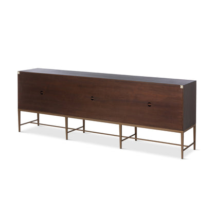 Park Hill Collection Addison Faux Bois Media Cabinet - Elegant Walnut Finish, Beechwood & Antique Brass Hardware Design - EFC26058