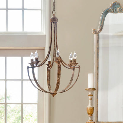 Park Hill Collection Empress Chandelier: Elegant Distressed Iron Design with Gold Accents, 6 Lights for Rustic Charm - ELH00158