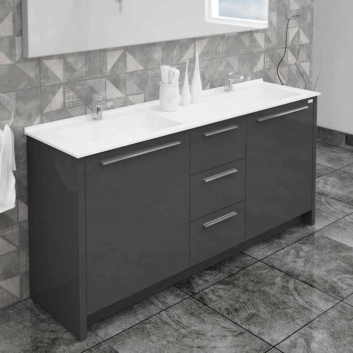 Casa Mare Nona 71" Glossy Gray Modern Double Sink Vanity and Sink Combo - Nona180GG-71-S