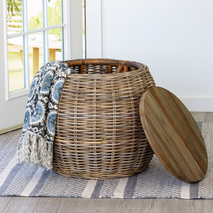 Park Hill Collection Rattan Side Table with Removable Teak Top - EFT16008