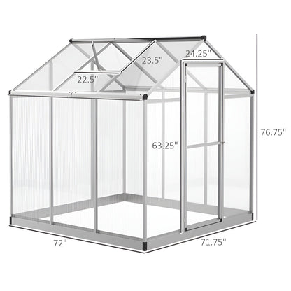 Outsunny 6' L x 6' W Walk-In Polycarbonate Winter Greenhouse - 845-243