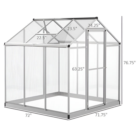 Outsunny 6' L x 6' W Walk-In Polycarbonate Winter Greenhouse - 845-243