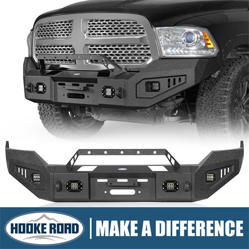Offroad Aftermarket Front Bumper w/ Winch Plate & LED Spotlights For 2013-2018 Dodge Ram 1500 - Hooke Road