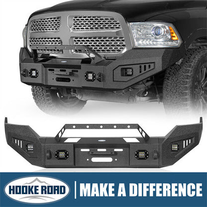 Offroad Aftermarket Front Bumper w/ Winch Plate & LED Spotlights For 2013-2018 Dodge Ram 1500 - Hooke Road
