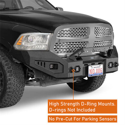 Offroad Aftermarket Front Bumper w/ Winch Plate & LED Spotlights For 2013-2018 Dodge Ram 1500 - Hooke Road