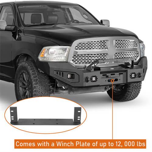 Offroad Aftermarket Front Bumper w/ Winch Plate & LED Spotlights For 2013-2018 Dodge Ram 1500 - Hooke Road