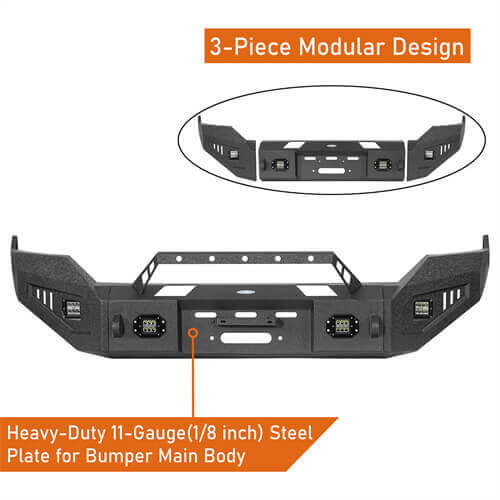 Offroad Aftermarket Front Bumper w/ Winch Plate & LED Spotlights For 2013-2018 Dodge Ram 1500 - Hooke Road