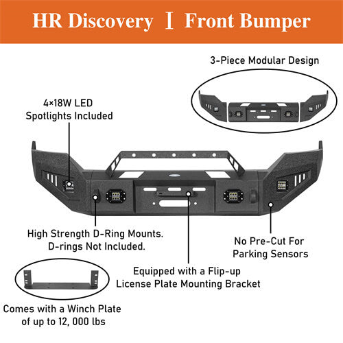 Offroad Aftermarket Front Bumper w/ Winch Plate & LED Spotlights For 2013-2018 Dodge Ram 1500 - Hooke Road