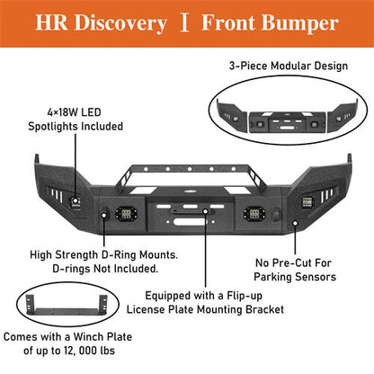 Offroad Aftermarket Front Bumper w/ Winch Plate & LED Spotlights For 2013-2018 Dodge Ram 1500 - Hooke Road
