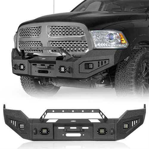 Offroad Aftermarket Front Bumper w/ Winch Plate & LED Spotlights For 2013-2018 Dodge Ram 1500 - Hooke Road