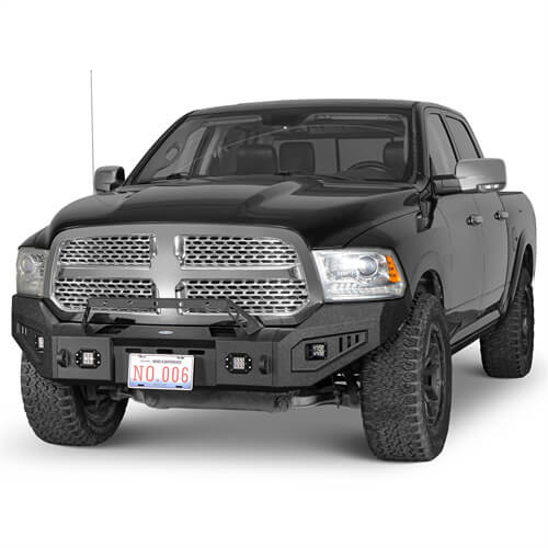 Offroad Aftermarket Front Bumper w/ Winch Plate & LED Spotlights For 2013-2018 Dodge Ram 1500 - Hooke Road