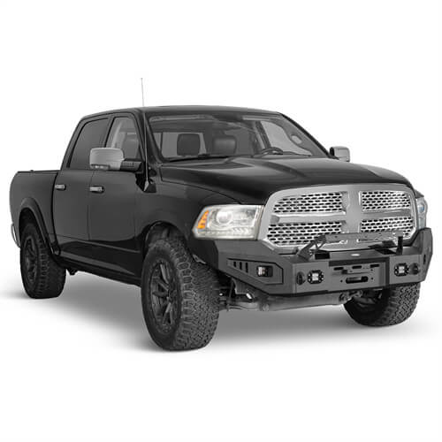 Offroad Aftermarket Front Bumper w/ Winch Plate & LED Spotlights For 2013-2018 Dodge Ram 1500 - Hooke Road
