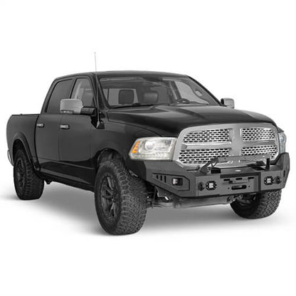 Offroad Aftermarket Front Bumper w/ Winch Plate & LED Spotlights For 2013-2018 Dodge Ram 1500 - Hooke Road
