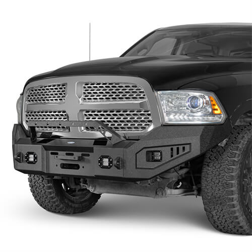 Offroad Aftermarket Front Bumper w/ Winch Plate & LED Spotlights For 2013-2018 Dodge Ram 1500 - Hooke Road