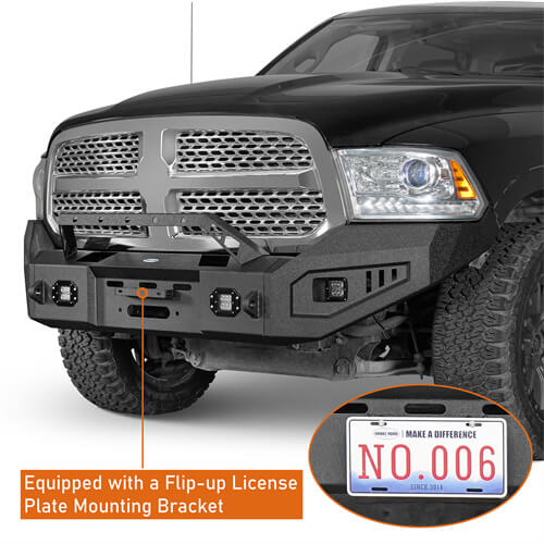 Offroad Aftermarket Front Bumper w/ Winch Plate & LED Spotlights For 2013-2018 Dodge Ram 1500 - Hooke Road
