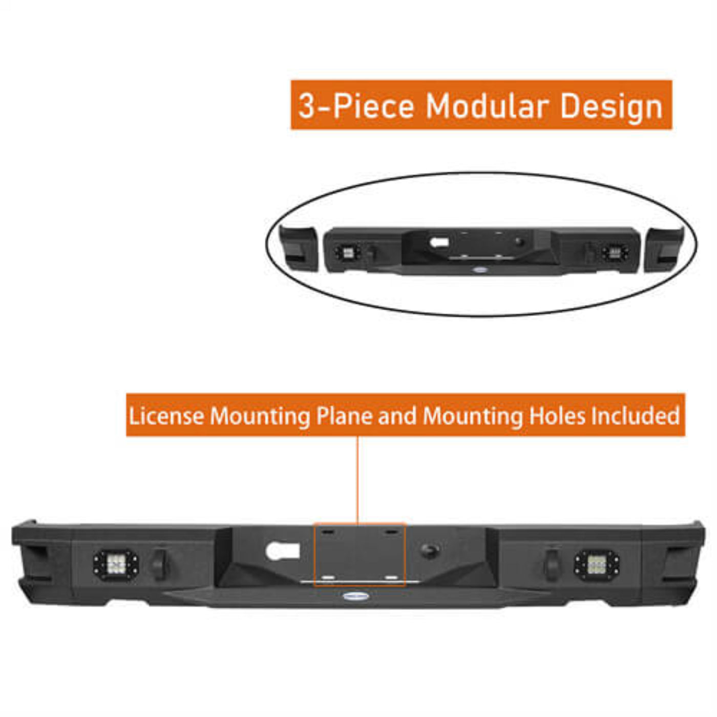 Offroad Aftermarket Rear Bumper w/LED Lights For 2009-2018 Dodge Ram 1500 - Hooke Road - HE.6025-S