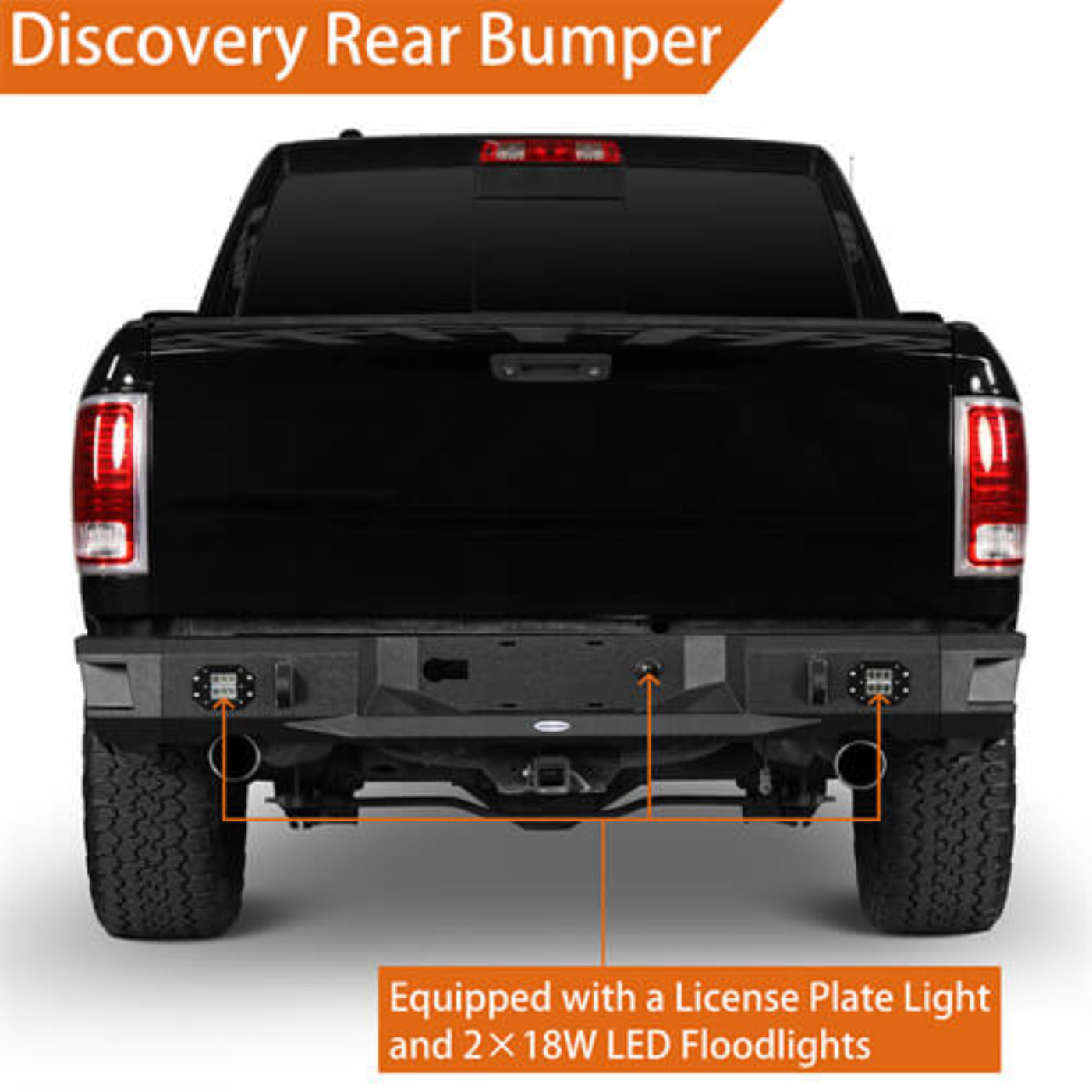 Offroad Aftermarket Rear Bumper w/LED Lights For 2009-2018 Dodge Ram 1500 - Hooke Road - HE.6025-S